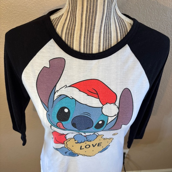 Disney Stitch Raglan Top Medium White Black 3/4 Sleeve Baseball Tee Jerry Leigh - Picture 2 of 16